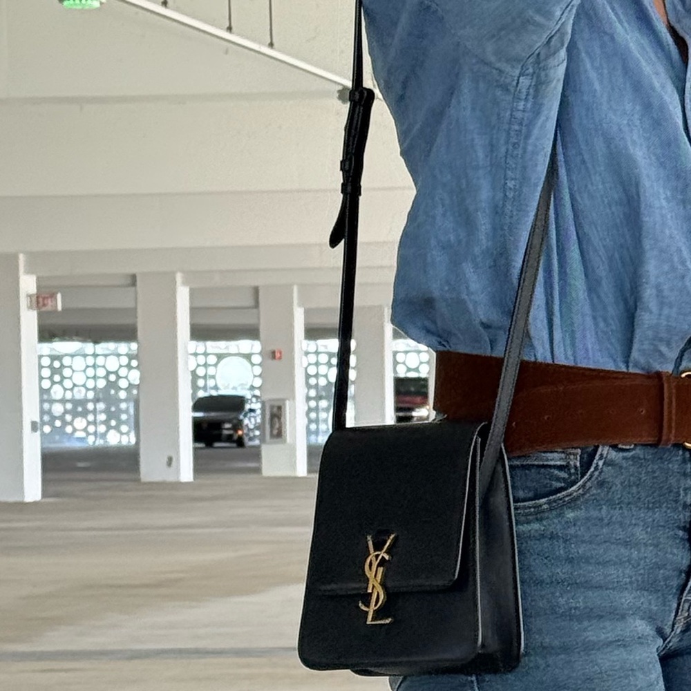 Yves Saint Laurent Black Crossbody Bag with Gold Logo
